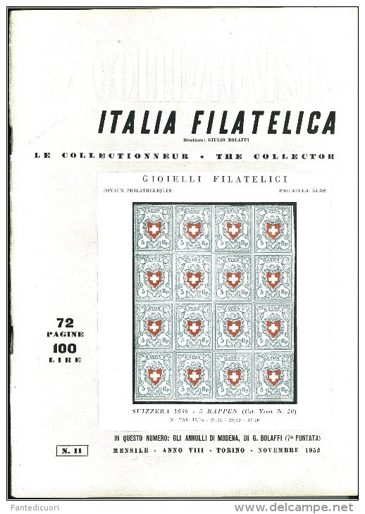 Rivista Il Collezionista - Bolaffi Editore Numero 11 Del 1952 - Italian (from 1941)