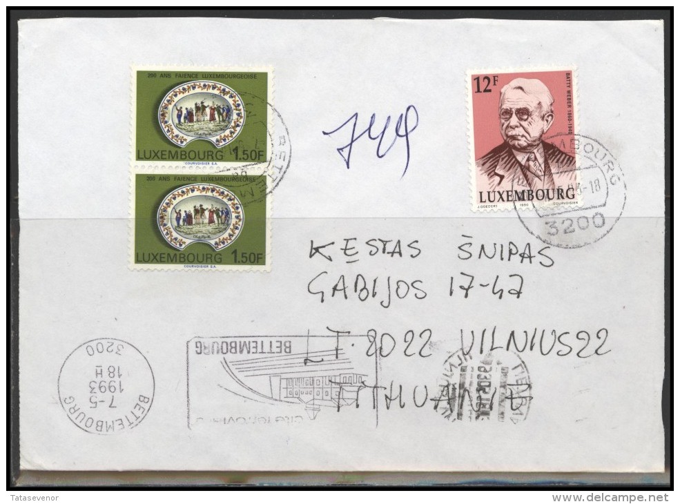 LUXEMBOURG Postal History Brief Envelope LU 001 Personalities Chinaware Railway - Cartas & Documentos