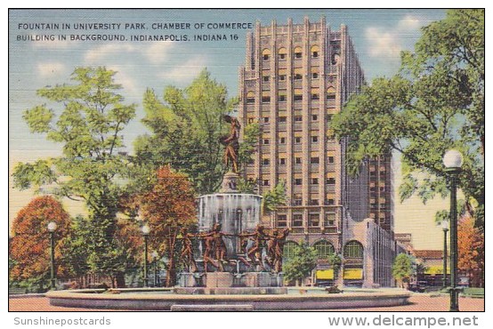 Fountain In University Park Chamber Of Commerce Building In Background Indianapolis Indiana 1944 - Indianapolis