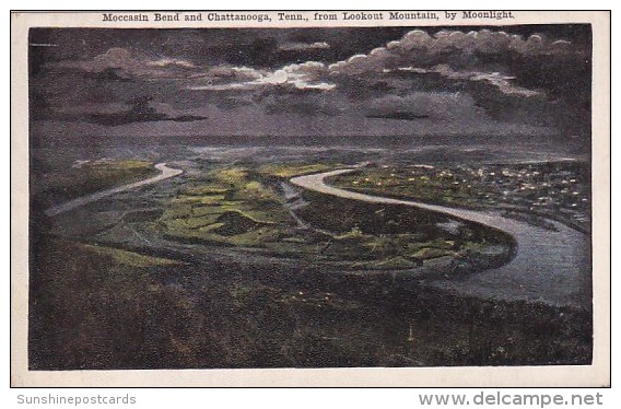 Moccasin Bend And Chattanooga From Lookout Mountain By Moonlight Chattanooga Tennessee - Chattanooga