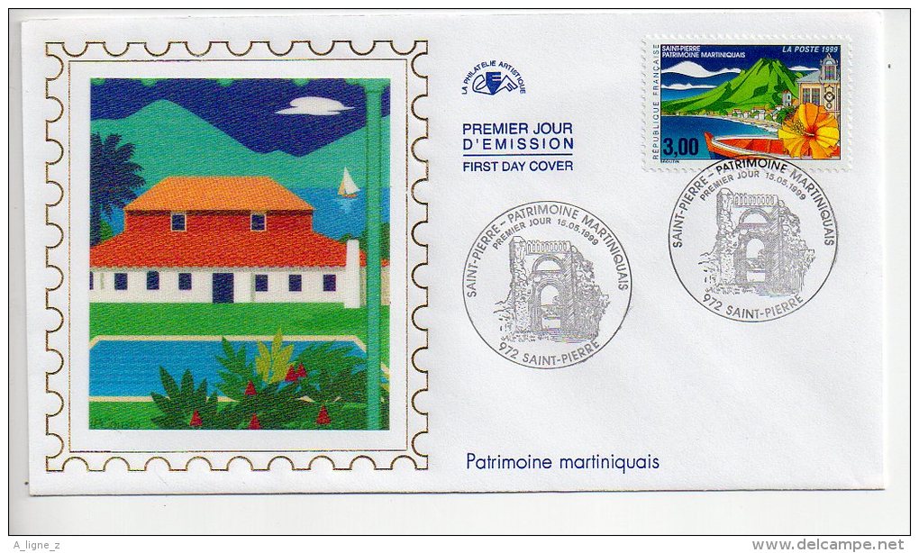 REF UU1  : Enveloppe First Day Cover FDC Premier Jour Patrimoine Martiniquais Martinique - 1990-1999