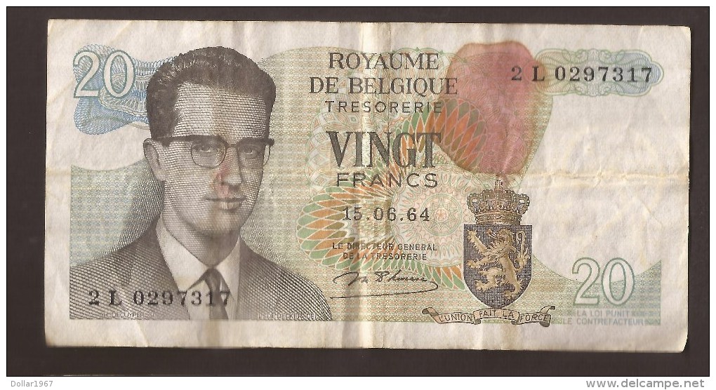 België Belgique Belgium 15 06 1964 20 Francs Atomium Baudouin. 2 L 0297317 - 20 Franchi
