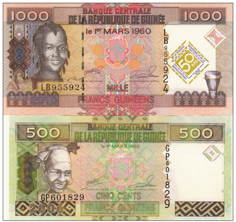 GUINEE Lot De 2 Billets UNC - Guinée