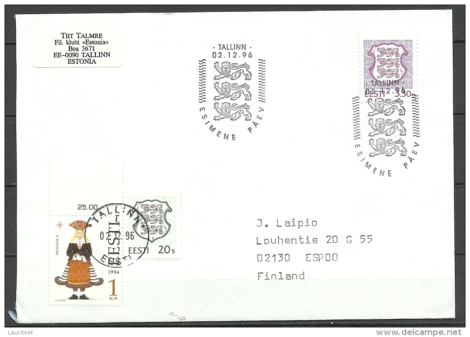 ESTLAND Estonia Estonie 1996 FDC Sent To Finland - Estland