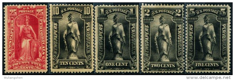 DK0246 United States 1895 Newsprint Stamps 5v MLH - Newspaper & Periodical