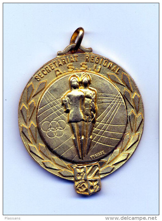 Médaille Secrétariat Régional ASSU. Signée Fraisse . Emblème Olympique. Beaune, Côte-d'Or, Bourgogne - Athlétisme