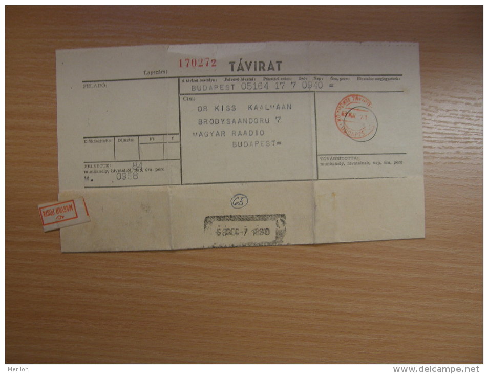 Hungary - Telegramme Telegraph  Sent By PALOTAI BORIS  To Dr. Kiss Kálmán , Magyar Rádió 1963 -  S13.03 - Telegraphenmarken