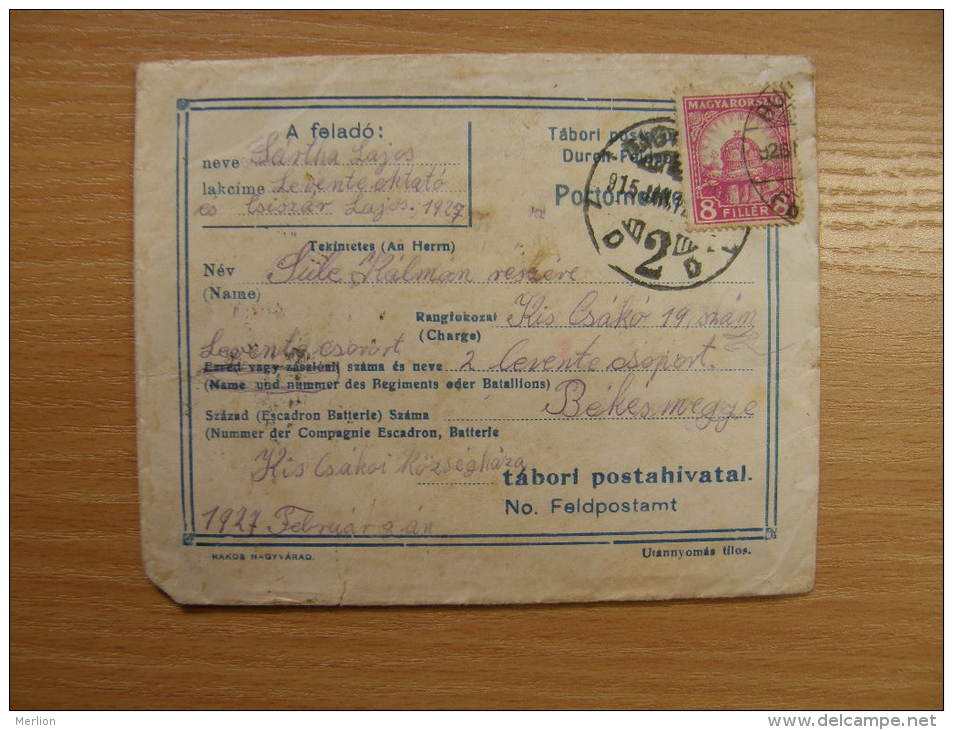 Hungary Cover  Tábori Posta 1915 - KIscsákó Levente Csoport Feldpost 1927   S13.08 - Storia Postale