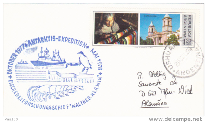 ARGENTINIAN ANTARCTIC EXPEDITION, SHIP, PENGUIN, LOBSTER SPECIAL POSTMARK, WOMAN WEAVING, STAMPS ON COVER, 1979, ARGENTI - Antarctische Expedities