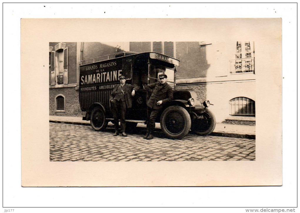 Carte Photo Camion Livraison Grands Magasins De La Samaritaine Avec Conducteur Chauffeur Livreurs En Costume Uniforme - Trucks, Vans &  Lorries