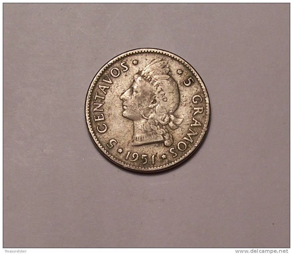 DOMINICAN REPUBLIC ~ 1951 Copper-Nickel 5 Centavos - Dominicana