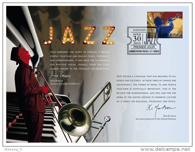 ONU Genève 2014 - Carte Souvenir Jazz - FDC