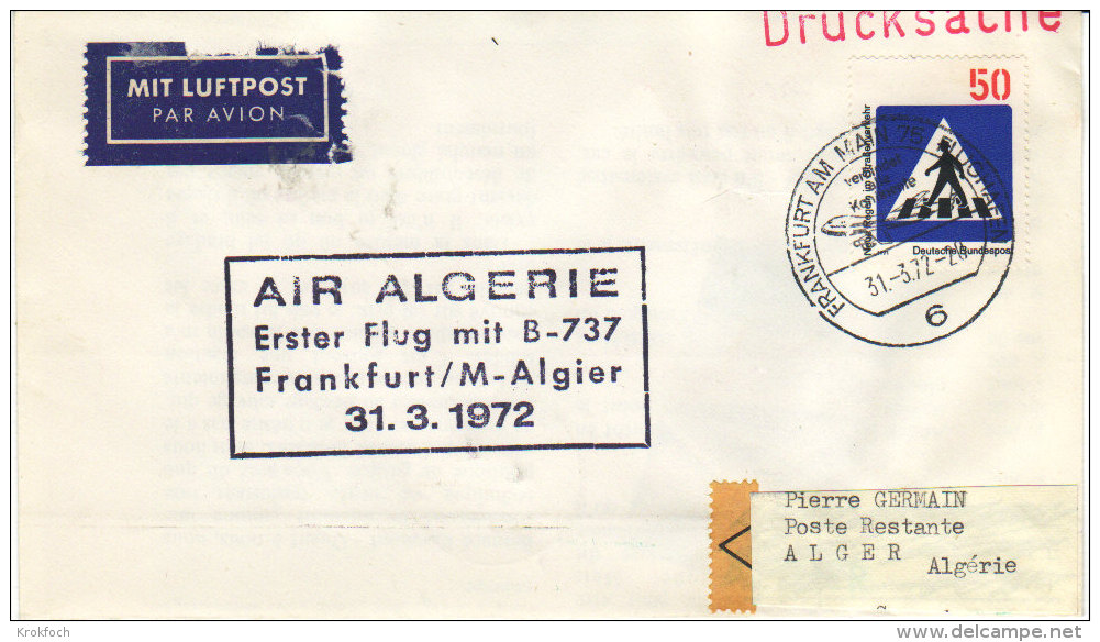 1er Vol Frankfurt Algier Alger 1972 - Air Algérie - Erstfluf First Flight - Boeing - Algérie (1962-...)