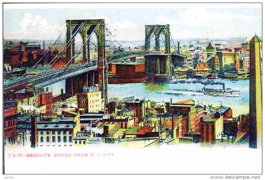 Etats Unis, New York Cca 1900, Brooklyn Bridge, Litho, Reproduction - Brooklyn