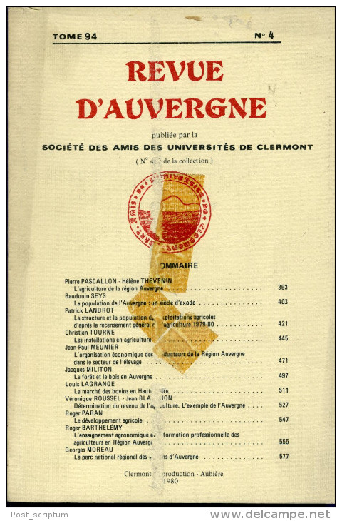 Livre -  Revue D'Auvergne Tome 94 N° 4 - Auvergne