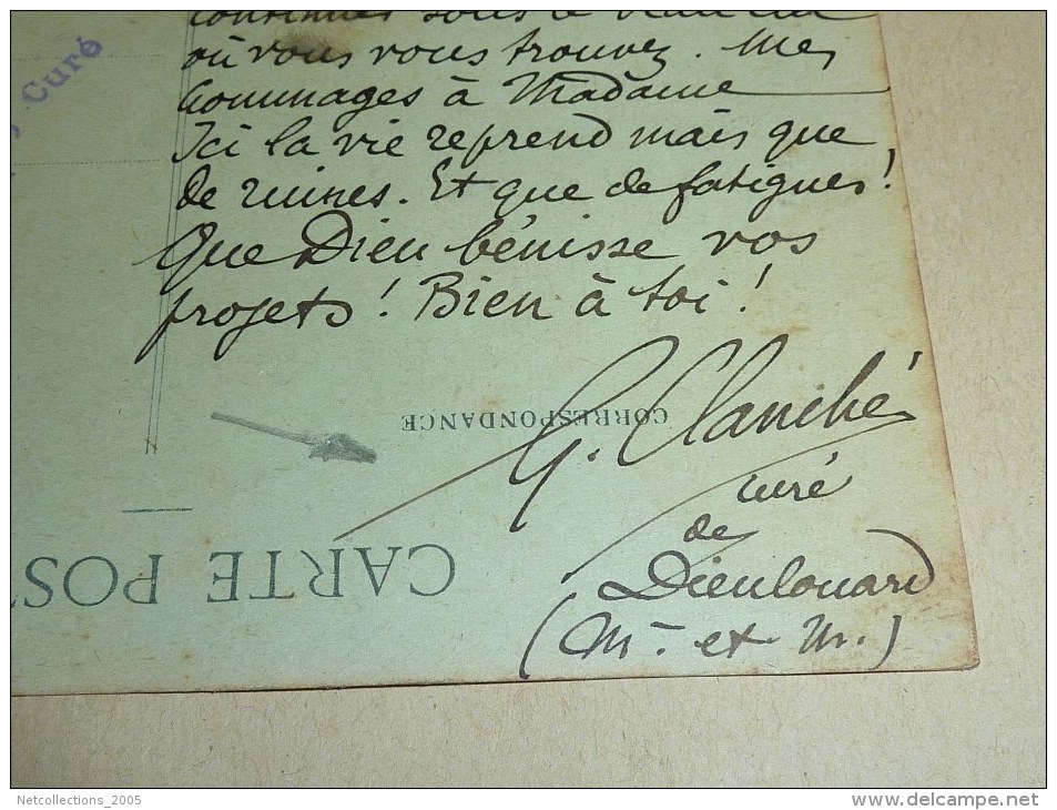 DIEULOUARD - Mr G.CLANCHE, Curé PAROISSE DE SAINT-SEBASTIEN - AUTOGRAPHE DU CURE - 54 MEURTHE ET MOSELLE (G) - Dieulouard