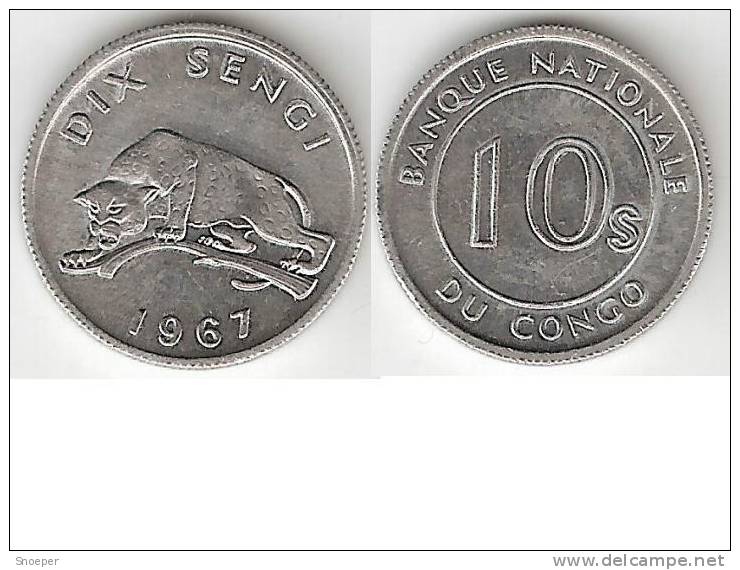 Congo Dem. Rep. 10 Sengis 1967 Km 7  Unc !!!! - Congo (Rép. Démocratique, 1964-70)