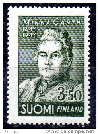 FINLAND 1944 Birth Cent Of Minna Canth (authoress). - 3m50 Minna Canth  MH - Nuovi
