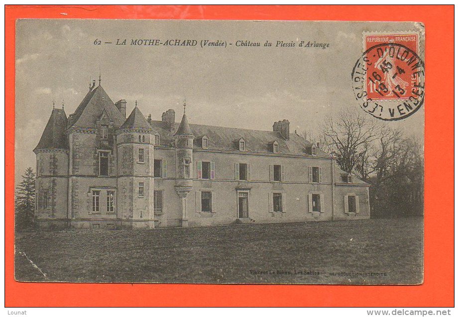 85 La Mothe ACHARD : Château Du Plessis D'Arlange (pli Coin Inférieur Gauche) - La Mothe Achard