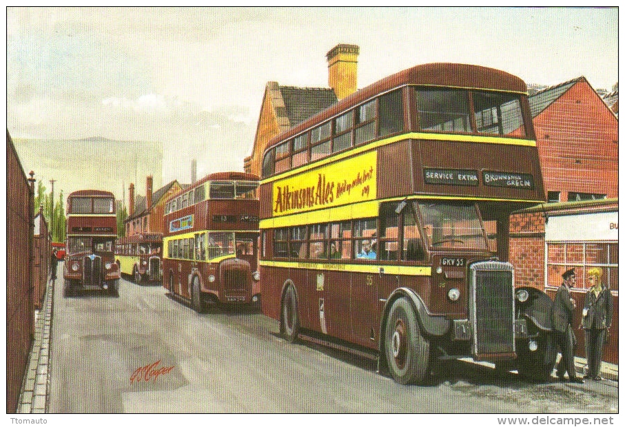 Pool Meadow - Late 50s - 4 Busses On Coventry Side Of Bus Station  -  Art Postcard By Transport Artist G.S.Cooper - Coventry