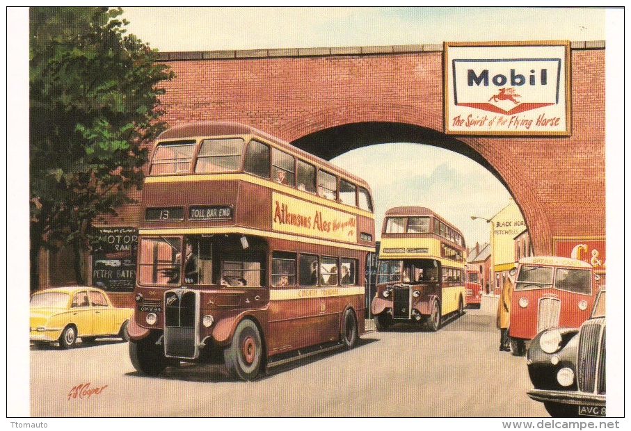 Spon End  -  Busses Under Bridge  -  Art Postcard By Transport Artist G.S.Cooper - Coventry