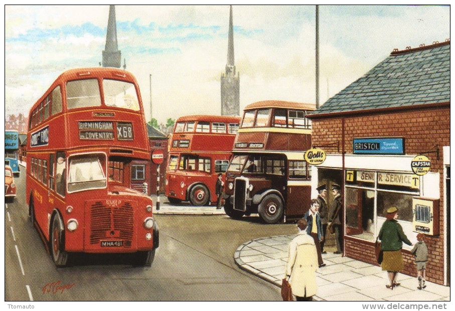 Exit Of Pool Meadow Bus Station  -  Midland Red  -  Art Postcard By Transport Artist G.S.Cooper - Coventry