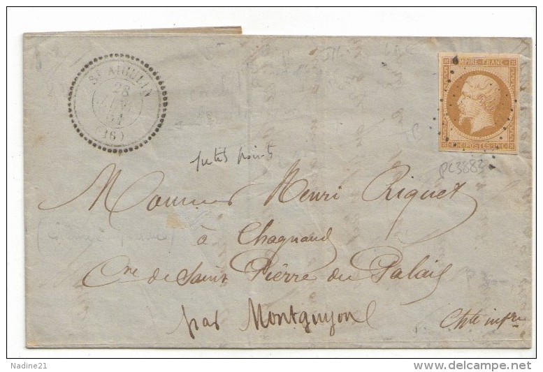 013. Lettre Incomplète N°13 Type2 Bistre-Brun - Càd St Aigulin (CHARENTE INFERIEURE) - Indice 16 - 1861 - 1849-1876: Période Classique