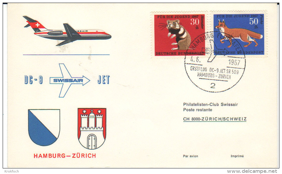 Hamburg Zurich DC9 1967 - Swissair Erstflug First Flight 1er Vol - First Flight Covers