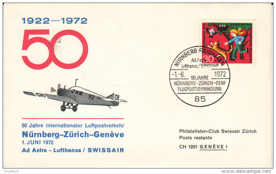 Nurnberg Zurich Geneve 1972 - 50 Jahre - Swissair Erstflug First Flight 1er Vol - First Flight Covers