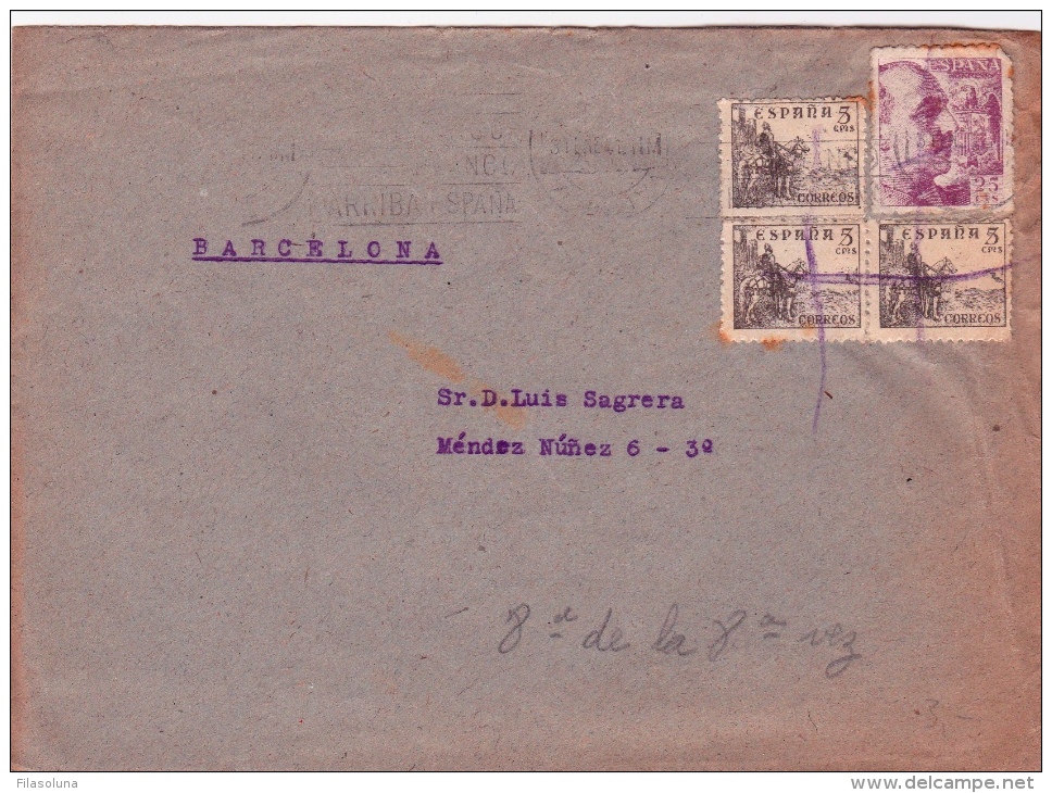 01871 Carta Jefatura Del Servicio De Farmacia 3ra Region Militar Valencia A Barcelona - Nationalists Censor Marks