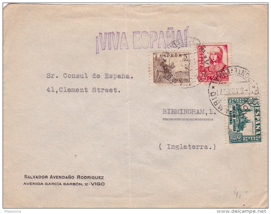 01873 Carta De Pontevedra A Birminghan - Inglaterra - Marques De Censures Nationalistes