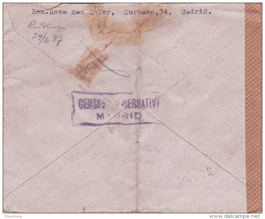 01876 Carta De Madrid A Durlach-Karlsruhe - Censura Militar - Nationalists Censor Marks