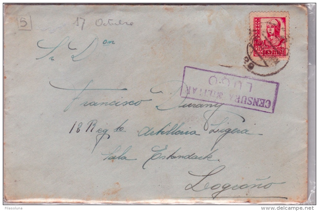 01880 Carta Lugo A Logroño  - Censura Militar 1937 - Marcas De Censura Nacional
