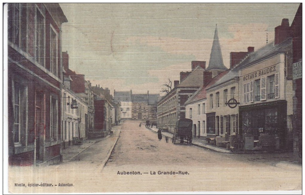 02 AUBENTON LA GRANDE RUE CARTE TOILE COULEUR COMMERCE - Autres & Non Classés