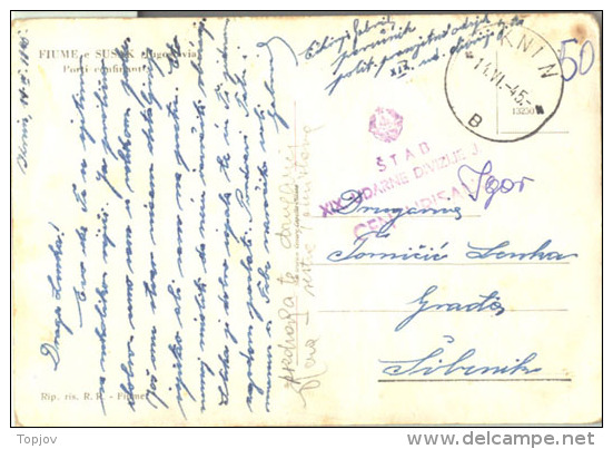 YUGOSLAVIA - CROATIA  - MILITARY PARTISAN POST CARD - KNIN To SIBENIK - 14. VI 1945 - CENZUR  XIX  Udarne Divizie - Cartas & Documentos