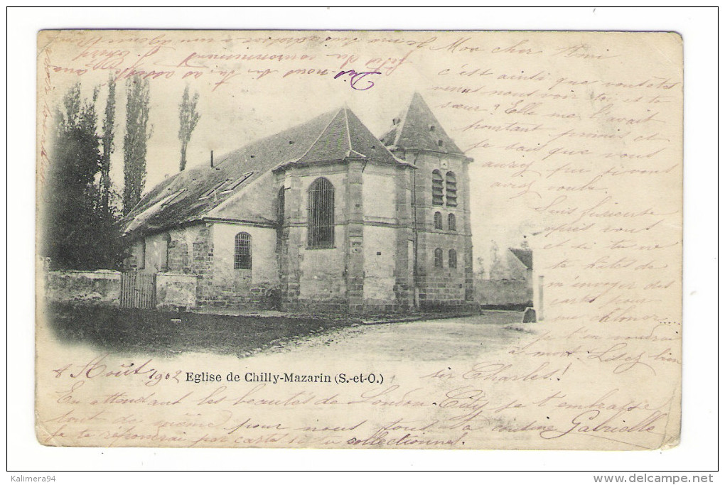 ESSONNE  /  EGLISE  DE  CHILLY-MAZARIN  ( Cpa Précurseur ) /  A Voyagé Vers L' Angleterre  ( LONDON ) - Chilly Mazarin