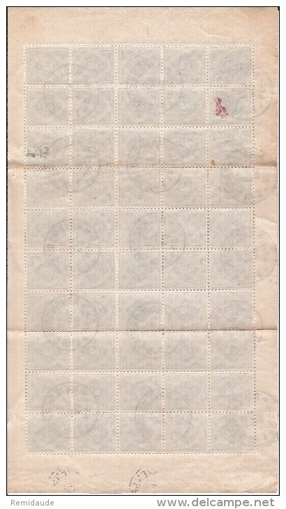 WÜRTTEMBERG - 1908 - TIMBRE De SERVICE YVERT N° 38 OBLITERE EN FEUILLE De 50 à RAVENSBURG - COTE = 50 X 4 = 200 EUROS++ - Oblitérés