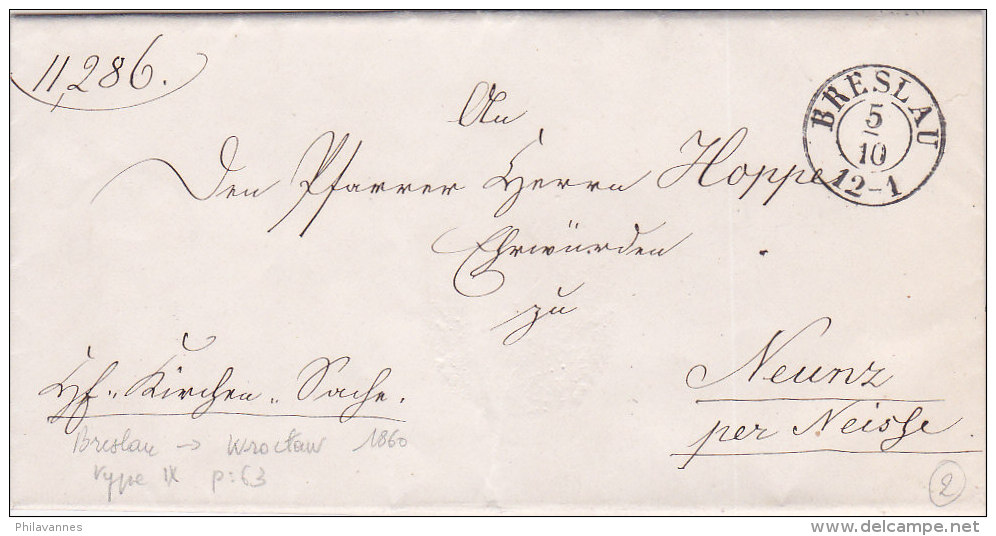 Pologne, Lettre De WROCLAW(  BRESLAU) 1860  (p9) - ...-1860 Prephilately