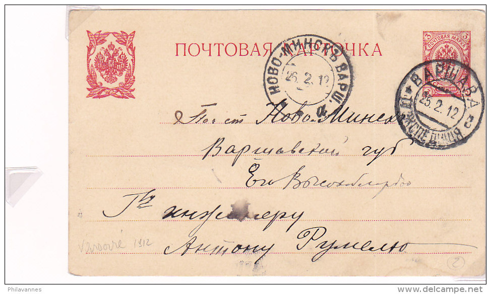 Pologne, Carte , Entier Russe  De Varsovie , 1912  (p27) - Lettres & Documents