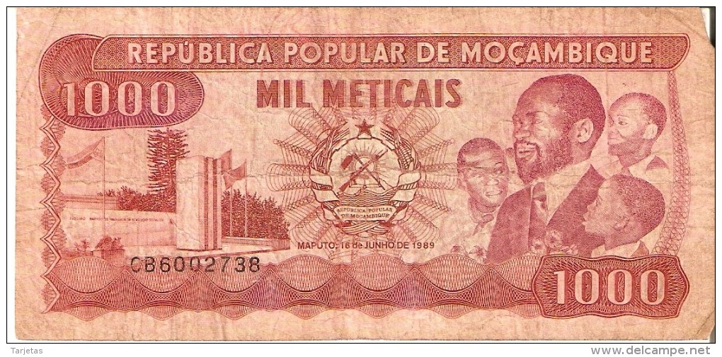 BILLETE DE MOZAMBIQUE DE 1000 METICAIS DEL AÑO 1989 (BANKNOTE) (rotura) - Mozambique
