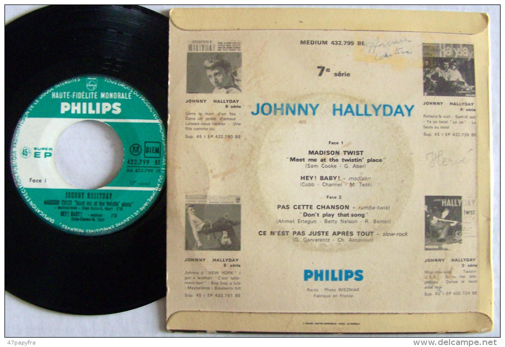 Johnny HALLYDAY 7ème EP Madison Twist Variante Pochette 1 Titre En Bleu - 45 T - Maxi-Single