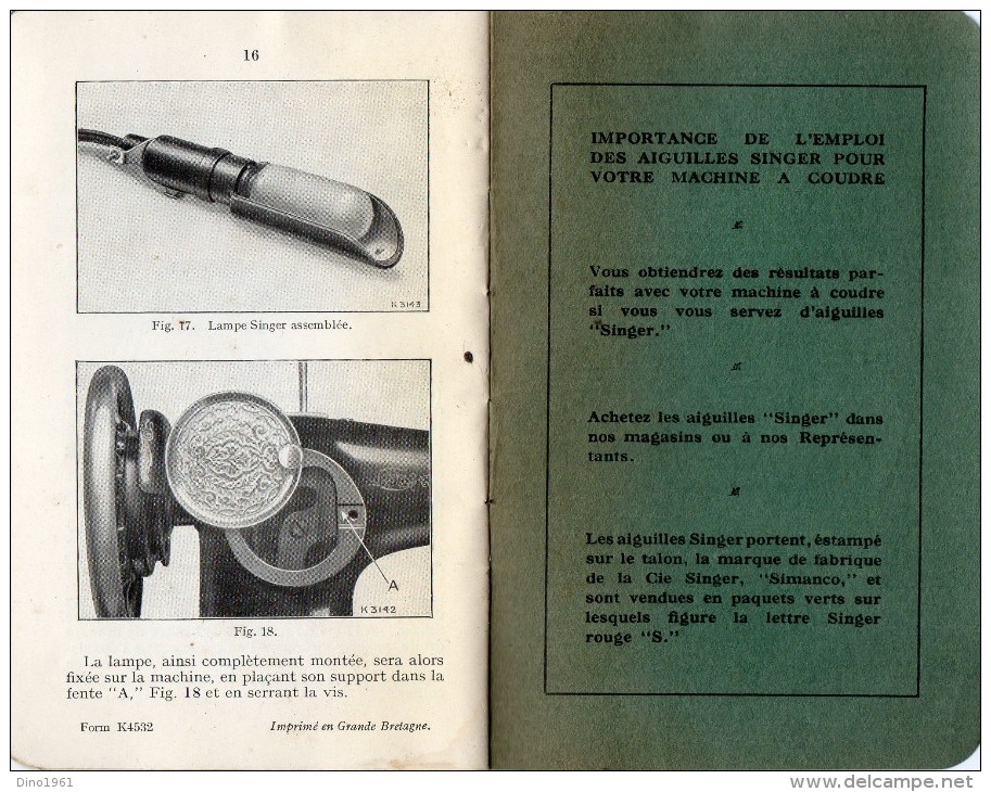 L 8 - Petit Manuel D´instructions Pour L´emploi Et Montage Des Moteurs Electriques SINGER B.R.K Machines à Coudre - Herstelhandleidingen