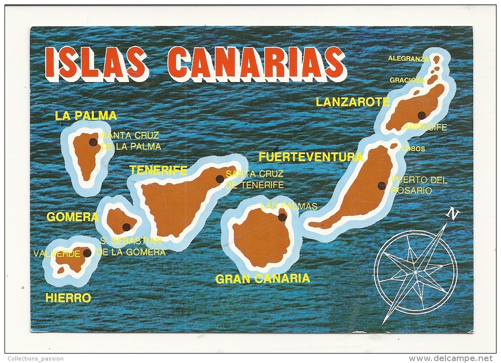 Cp, Carte Géographique, Islas Canarias - Landkarten