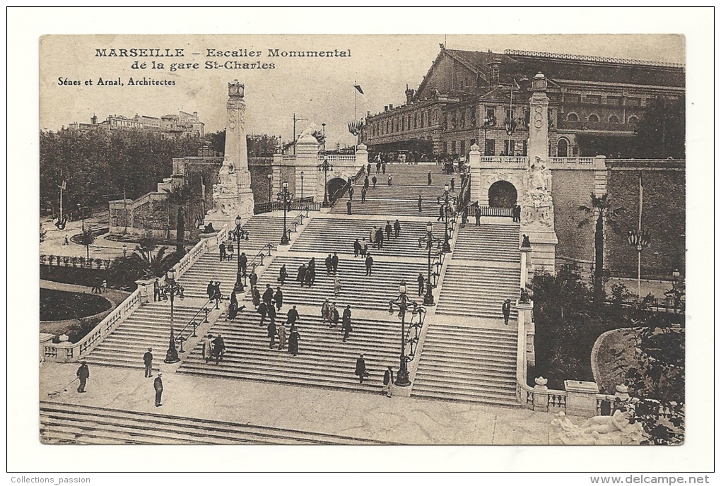 Cp, 13, Marseille, Escalier Monumental De La Gare St-Charles - Quartier De La Gare, Belle De Mai, Plombières