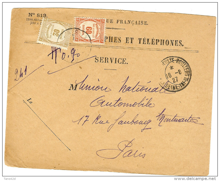 LBL25 - LETTRE DE SERVICE DU 16/8/1927 TAXEE A 90c - 1859-1959 Covers & Documents