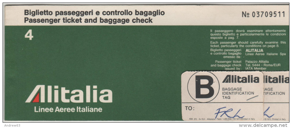 Biglietto Aereo Alitalia - FORLI'-ROMA-ADDIS ABEBA-ROMA-FORLI' - 1973 - Welt