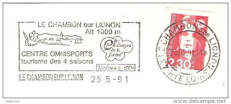 CACHET OBLITERATION FLAMME LE CHAMBON SUR LIGNON CENTRE OMNISPORTS  ENVELOPPE 16X11 - 1921-1960: Periodo Moderno