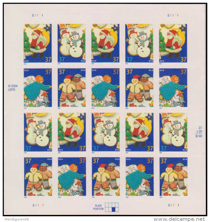 VERINIGTE STAATEN ETAS UNISUSA 2005 CHRISTMAS NAVIDAD PANE 20V MNH SC 3949-52sp YV BF3720-23 MI B3997-4000 SG MS4487-90 - Ganze Bögen