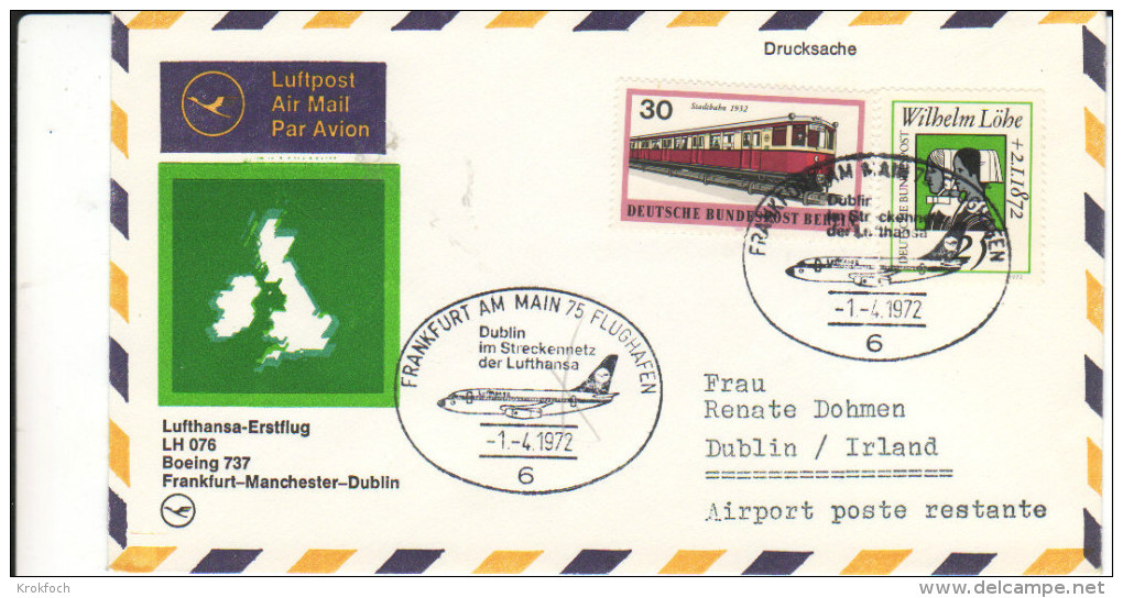 Frankfurt Manchester Dublin - 1972 Lufthansa - Erstflug 1er Vol Inaugural Flight - Airmail