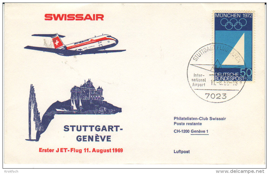 Stuttgart Genève 1969 Swissair - Erstflug 1er Vol Inaugural Flight - First Flight Covers